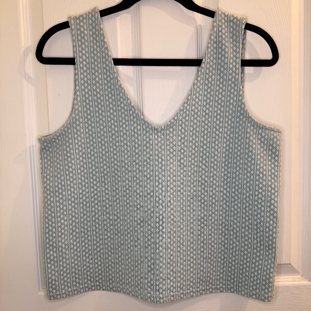Madewell Cropped Tank Top Size S Green & White Pattern Loose Fit